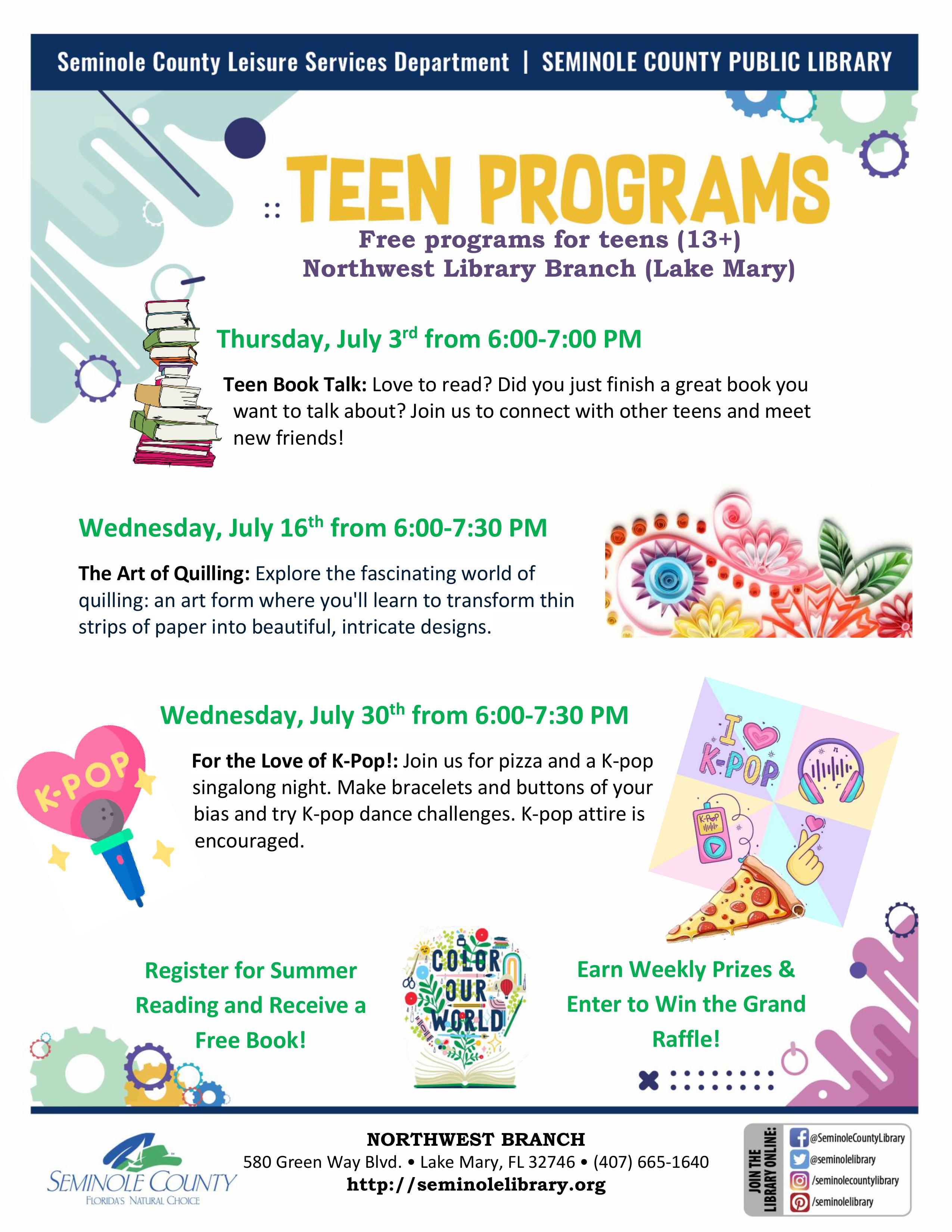 Northwest Branch Library Teen Events - July 2025